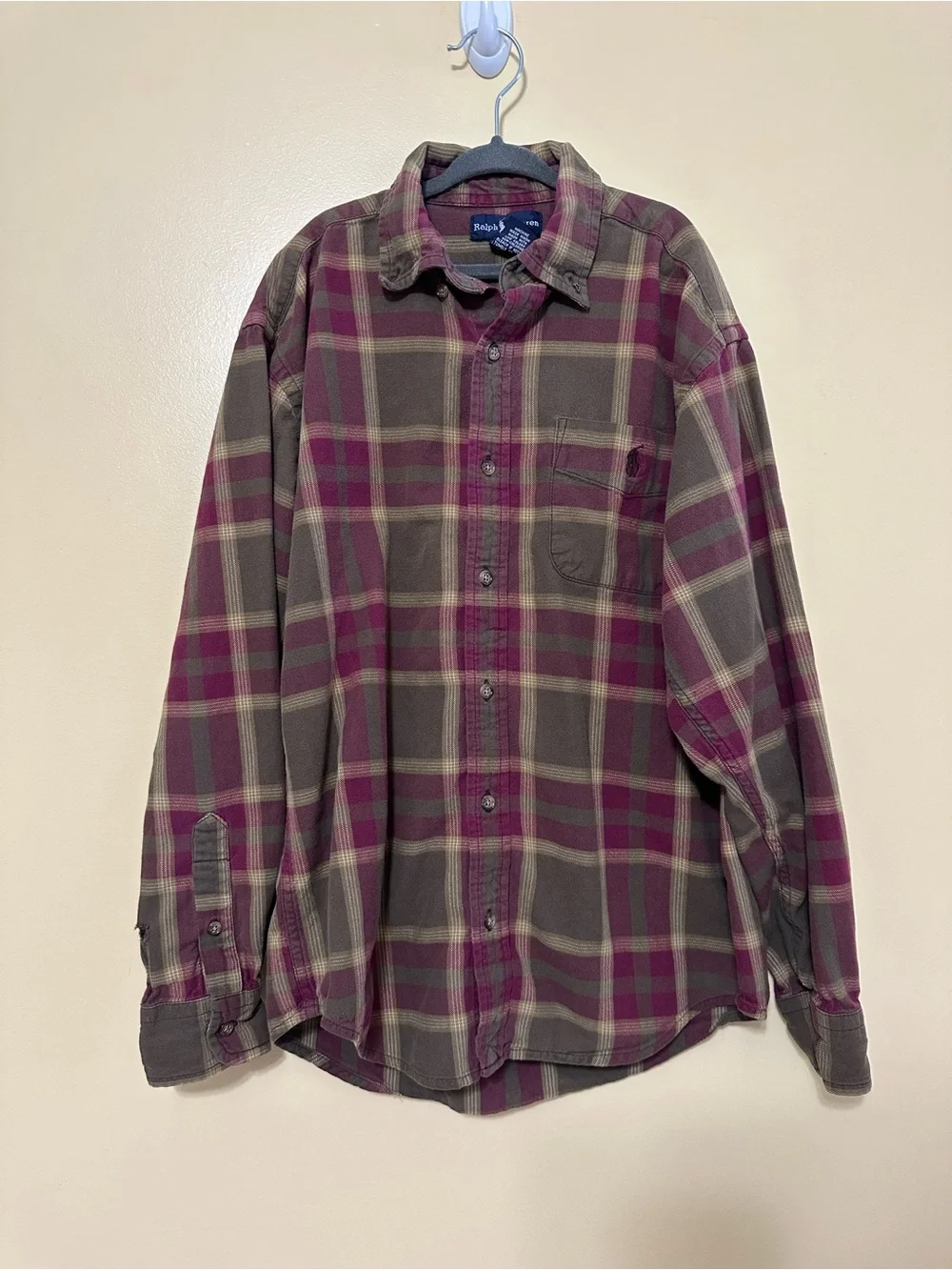 Ralph Lauren Plaid Flannel Button Down Shirt Boys’ M Olive/Burgundy